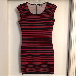 Black and red striped body con dress